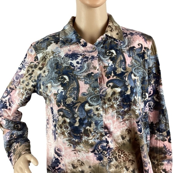 Soft Surroundings Wild Side Button Up Top Size M Multicolor Print - Picture 2 of 7